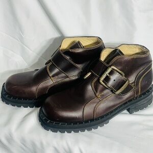 Vintage GBX Brown Leather Low Boots Buckle Mens Sz 14 Chunky Y2K Grunge Rugged